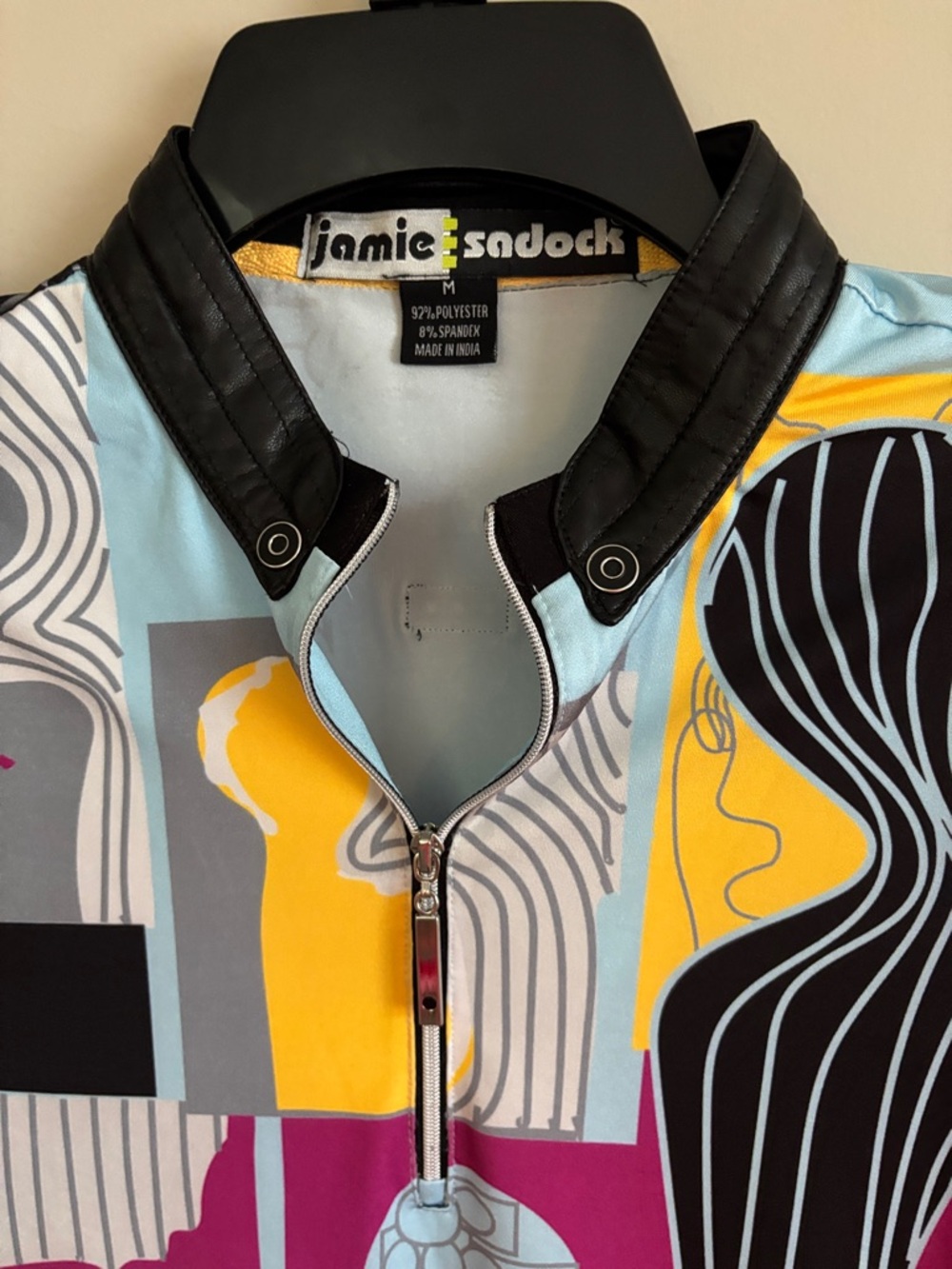 jamie sadock Abstract Figure Zip Polo - Light Blue, Magenta & Yellow - Picture 2 of 5